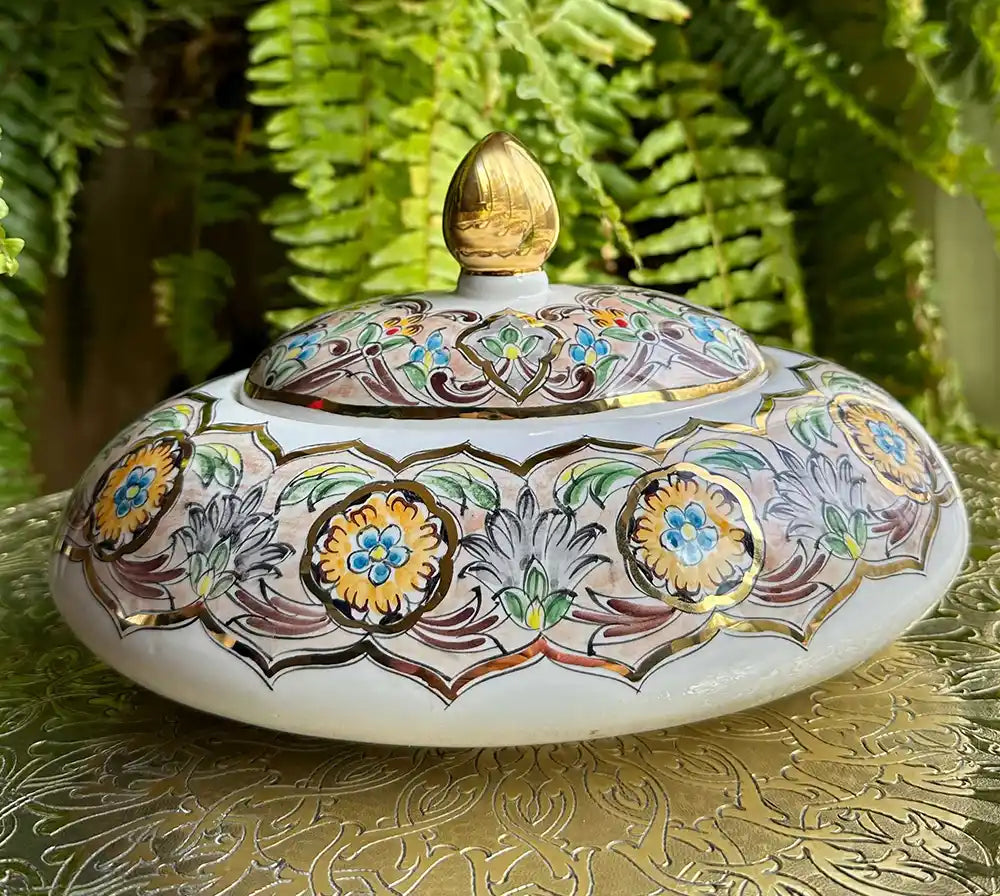 Bonbonnière Ovale Beige Artisanale